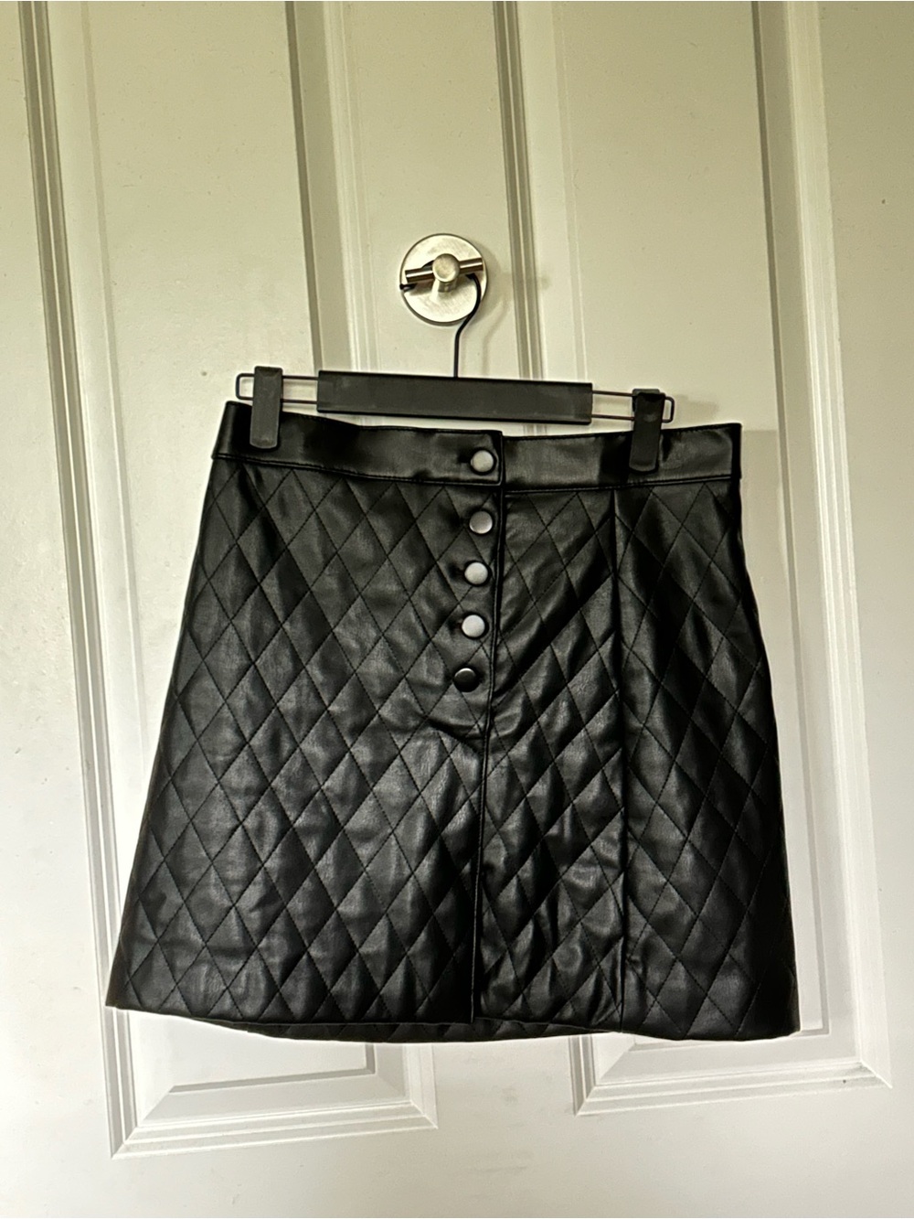 Zara Black Quilted Faux Leather Mini Skirt with Front Buttons